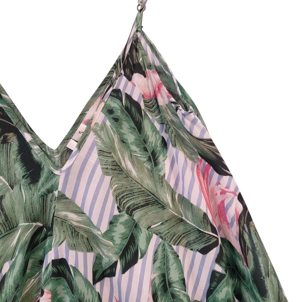 Goa Beachwear by Japna Tropical Leaf Print Handkerchief Hem Dress S Summer Flowy